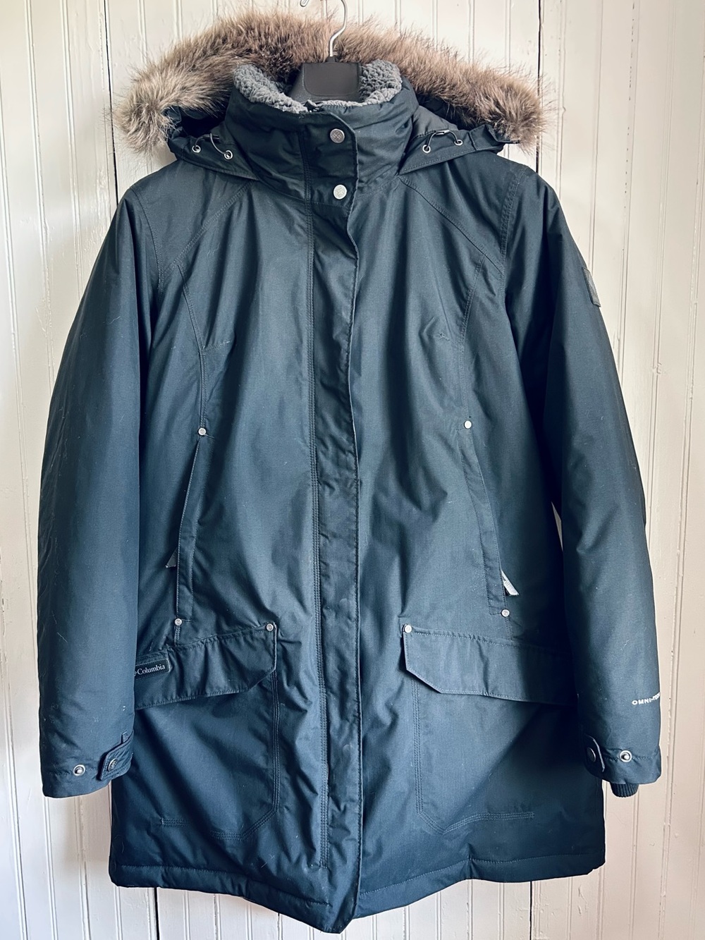 Columbia Black Parka with Faux Fur Hood Trim